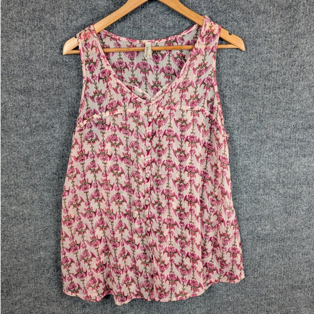 Roper XL Pink Floral Tank Sheer Sleeveless Chiffon Pearl Snap